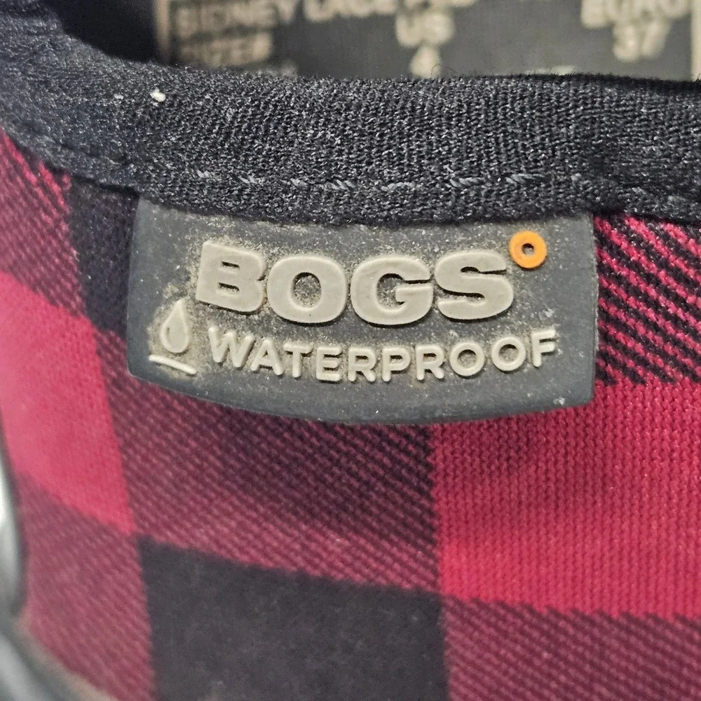 Bogs Sidney Lace PLD Youth 4 Black Red Buffalo Plaid Waterproof Winter Boots